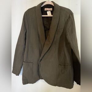 Free People Olive Textured Blazer Jacket Size Small Boho Lightweight